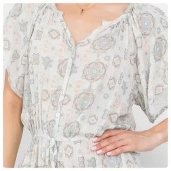 Button Down Flare Sleeve Romper Shorts - Picture 3 of 7